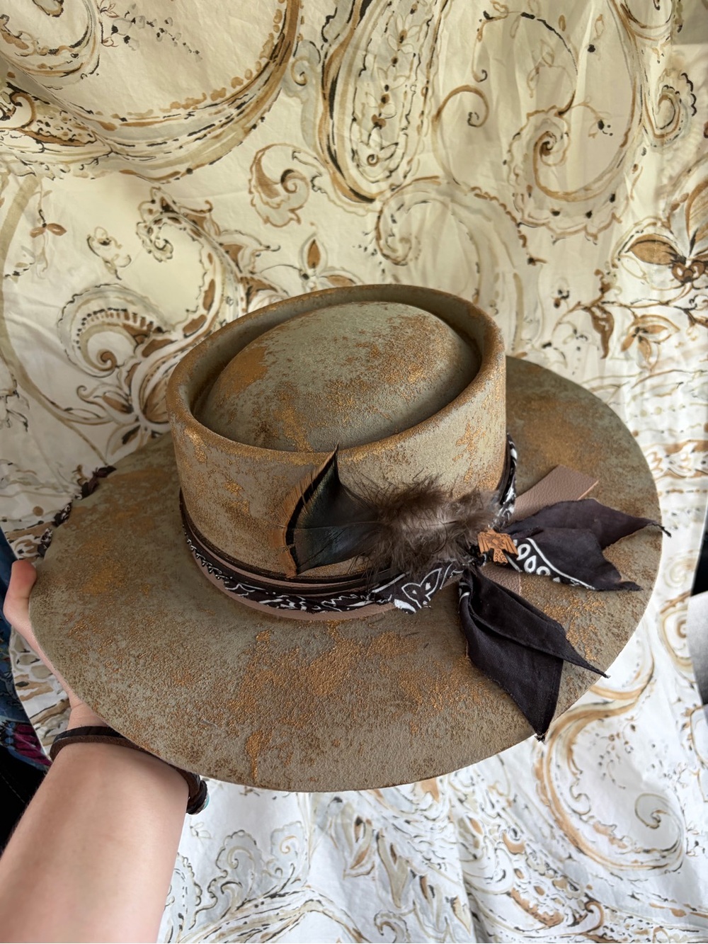 Custom 100% Wool Wide Brim Felt Hat Green with Gold Accents